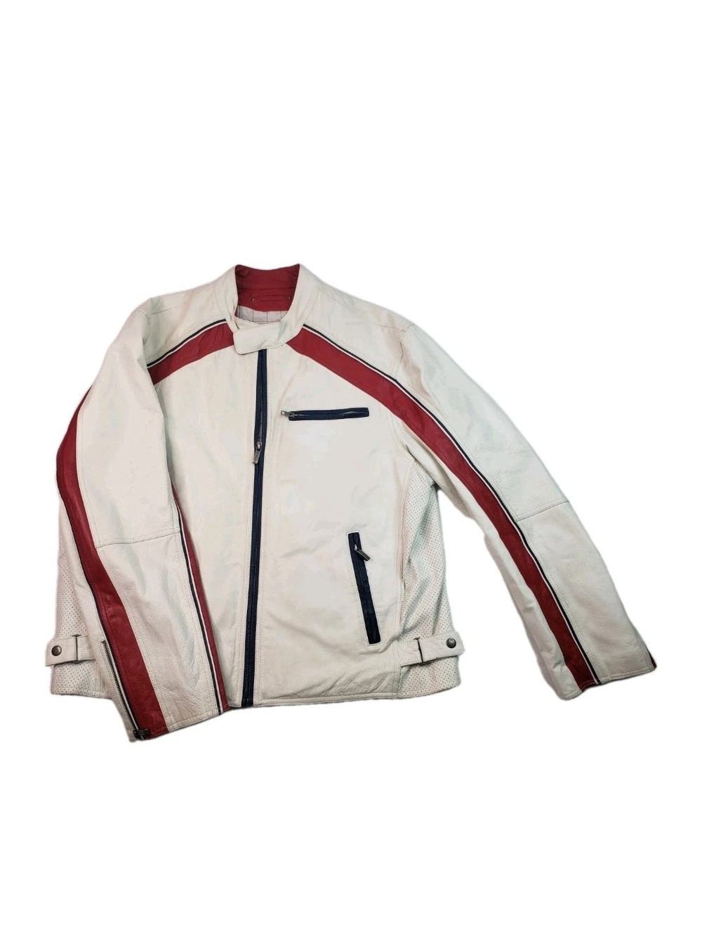 Wilsons Leather White and Red Men’s Racing Bomber Jacket Size XL